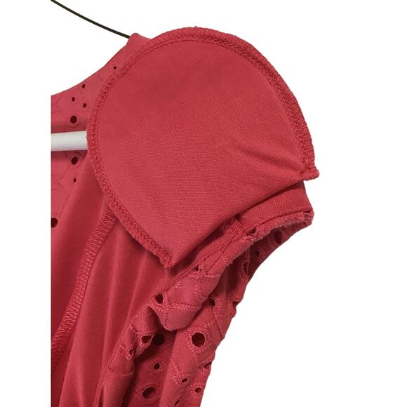 London Times Women's Pink Eyelet Short Sleeve Dress Size 10 - Picture 3 of 5